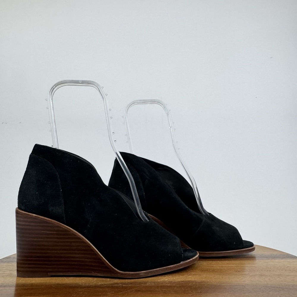 New Womens 1. State Eren Black Leather Peep Toe Slip On‎ Wedges Size 8 M NWOB